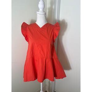 Fabiana Pigna Orange Flutter Sleeve Cotton Top with High Low Hem Sz S